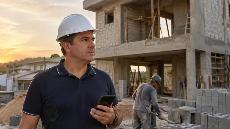Dono de construtora em frente a uma obra residencial